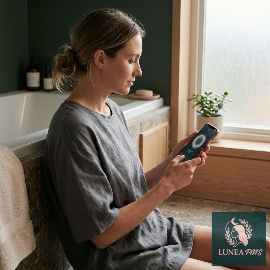 Woman using the PMS Rage Reset app