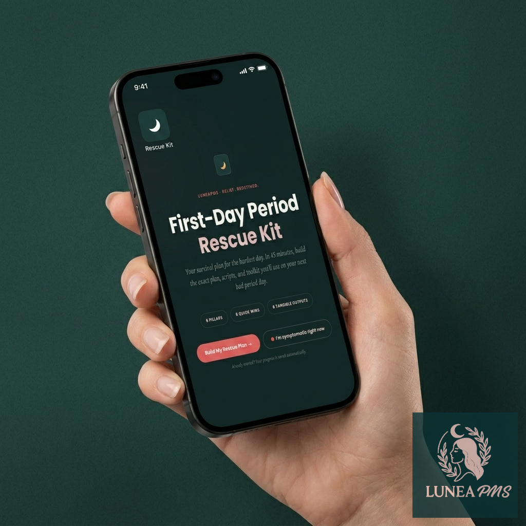 First-Day Period Rescue Kit app on phone